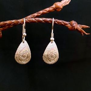 STERLING SILVER engraved teardrop earrings